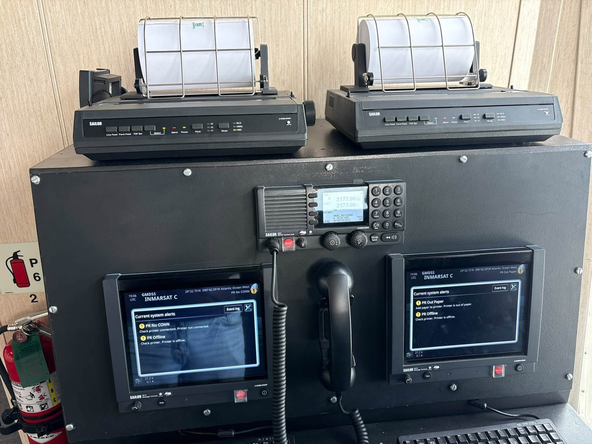 GMDSS radio console with Inmarsat-C terminals